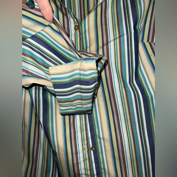 ALC Women’s Green Blue Button Down Wrinkle Free Shirt‎ 3/4 Sleeve Size Medium - Picture 3 of 4